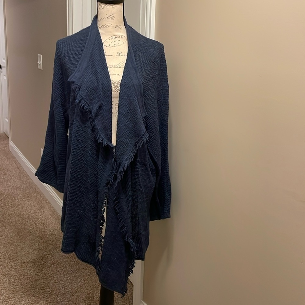 EUC Caslon women’s fringe open cardigan in blue size XL​​​​
